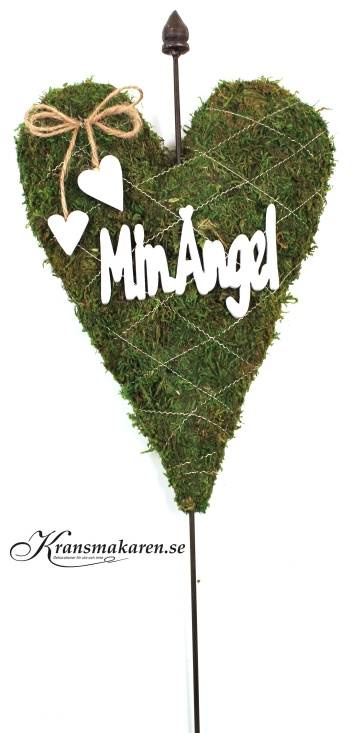 Mosshjärta på dekorationspinne, 'min ängel'